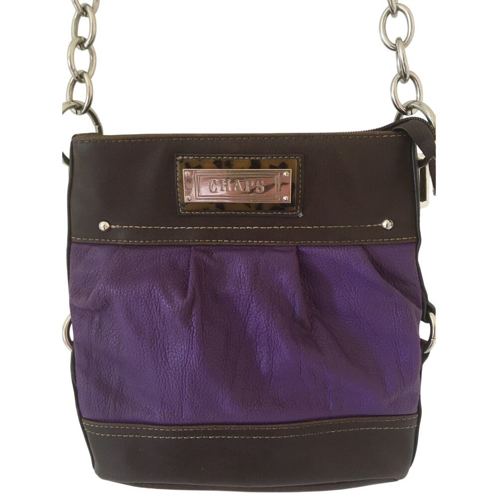 Chaps Purple & Brown Triple Entry Shoulder Crossbody Bag Leather & Silver Chain